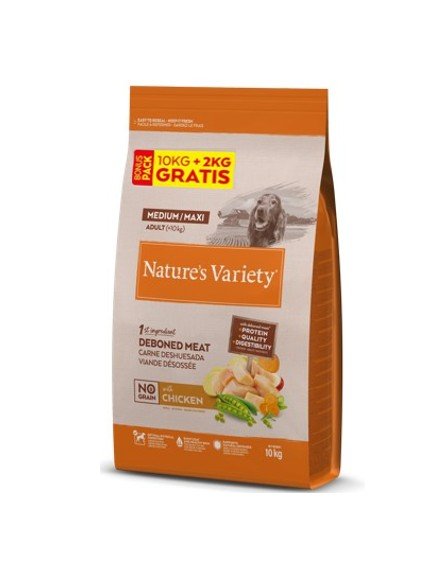 Nature's Variety No Grain Medium Maxi Adult pollastre 10+2KG